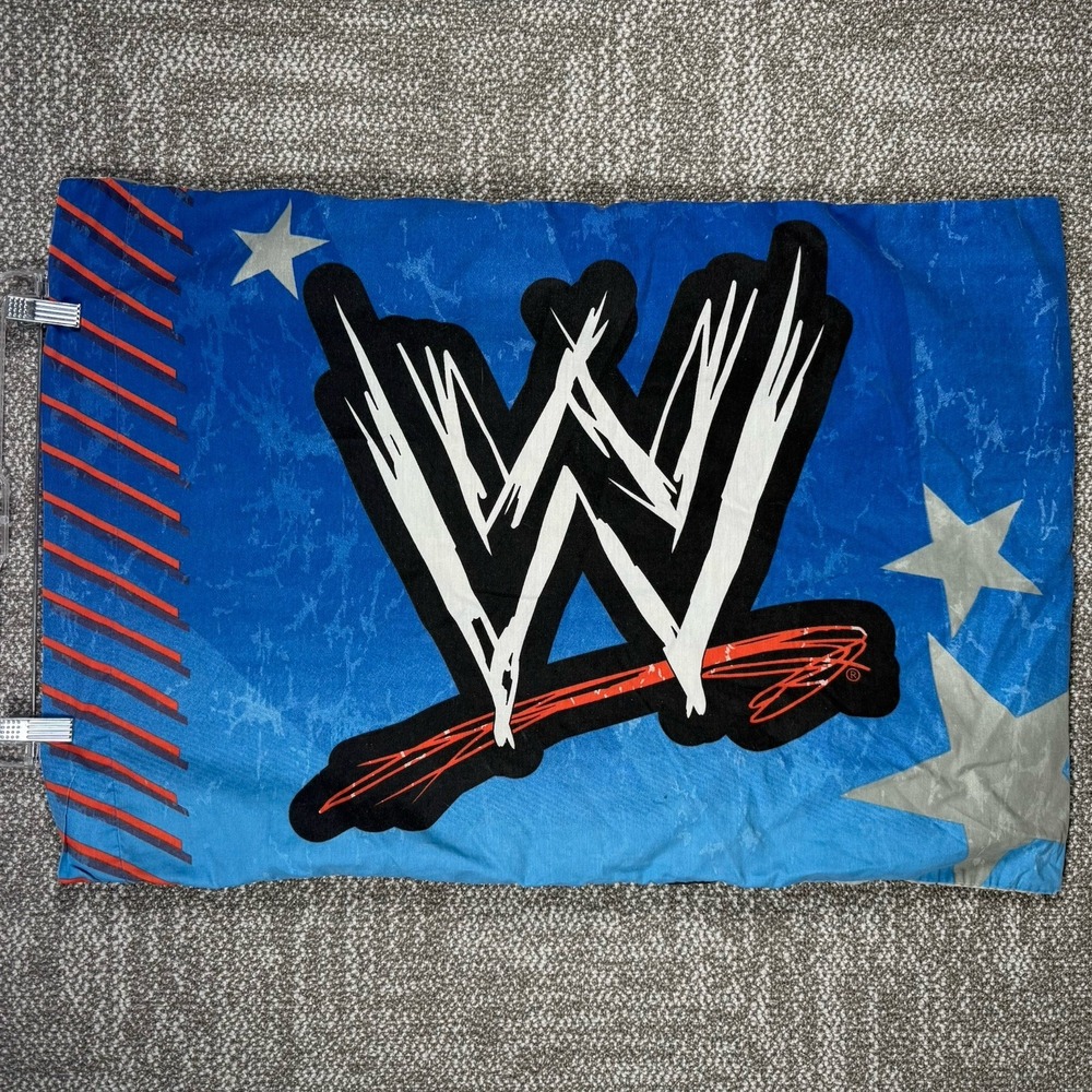 WWE‎ Wrestling Pillowcase Triple H John Cena Logo Stars Blue Gray
